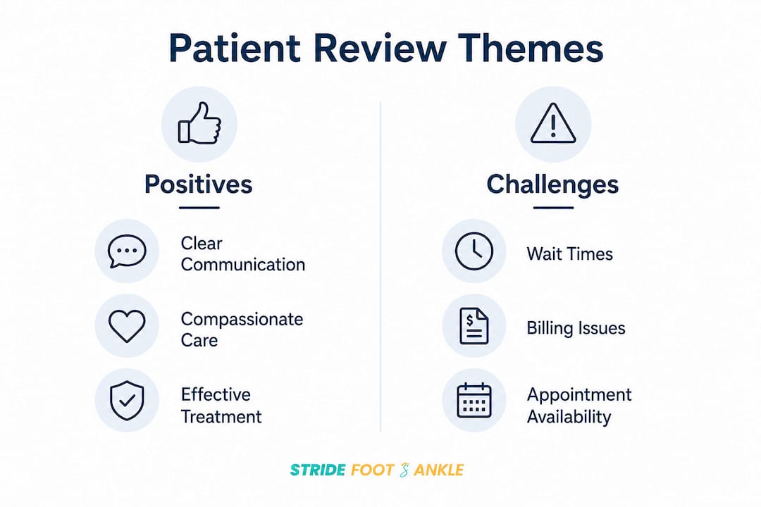 Infographic comparing positive and challenging patient review themes