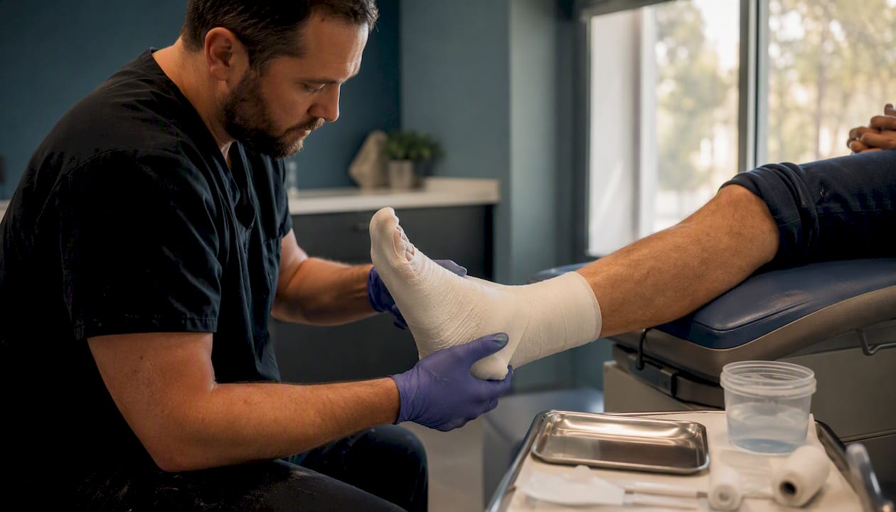 Applying total contact cast on foot wound