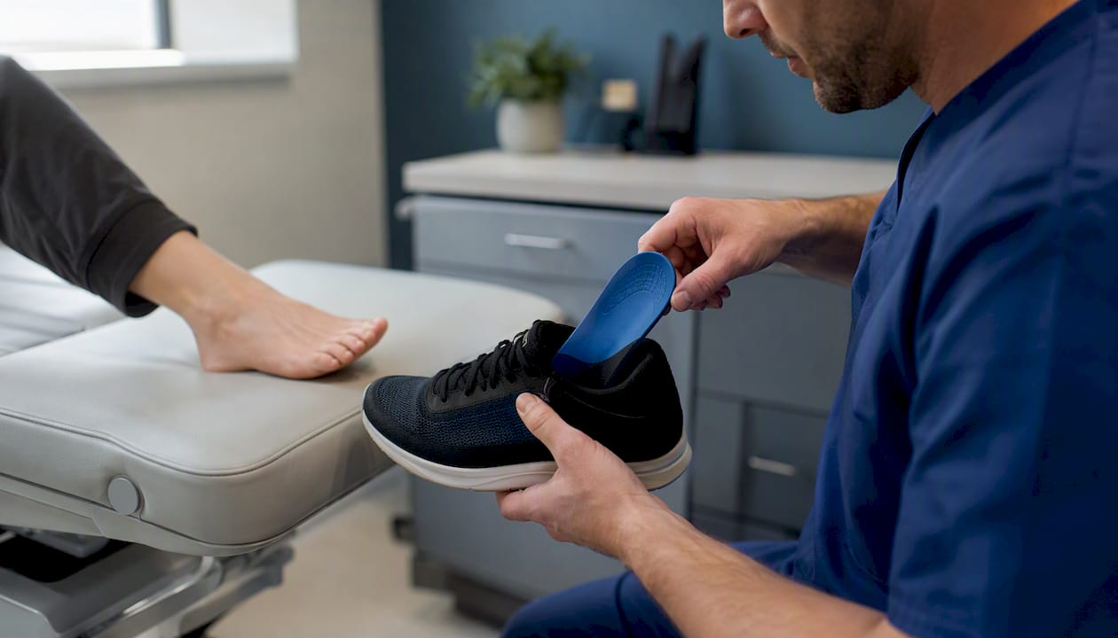 Custom orthotic fitting in podiatry clinic