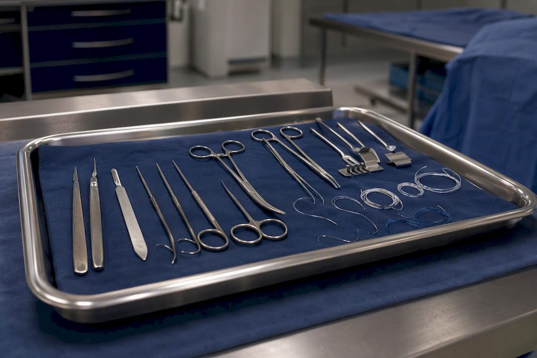 Surgical instruments for Achilles repair on tray