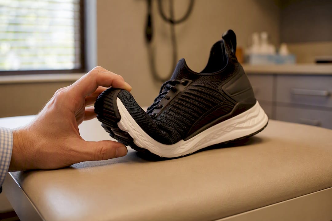 Hand bending stiff shoe forefoot for assessment