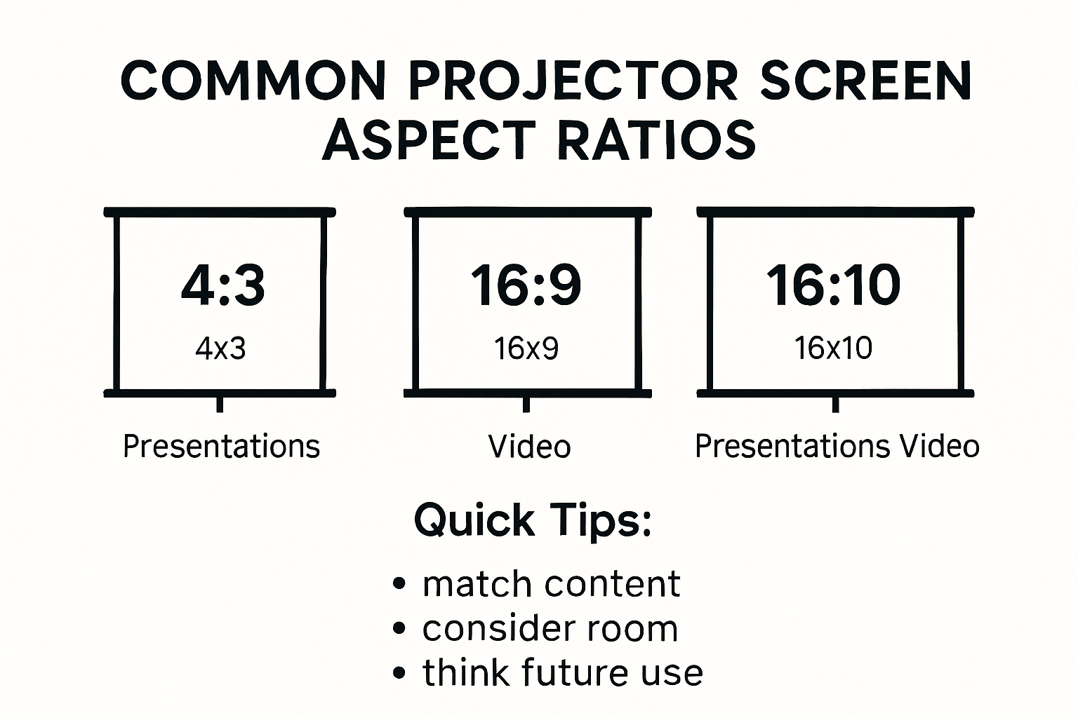 Projector screen aspect ratios comparison infographic