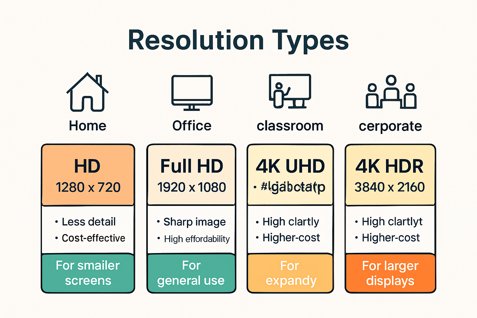 Infographic comparing projector resolution types for Malaysia uses