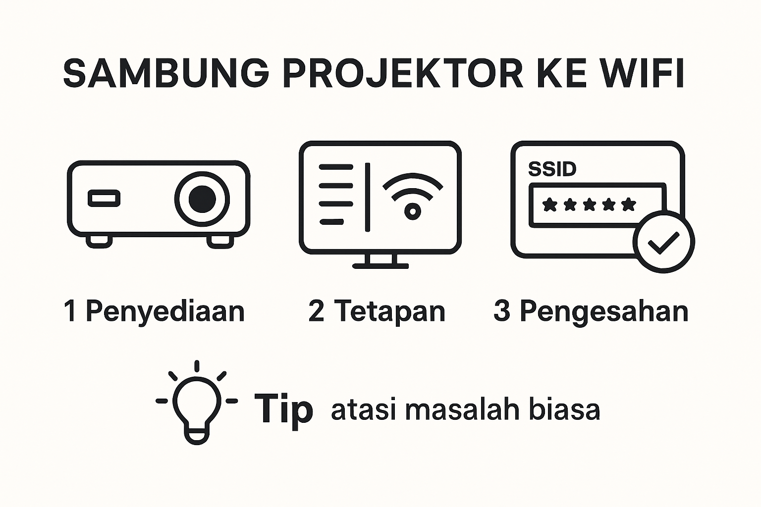 Infografik proses menyambung projektor ke wifi secara langkah demi langkah