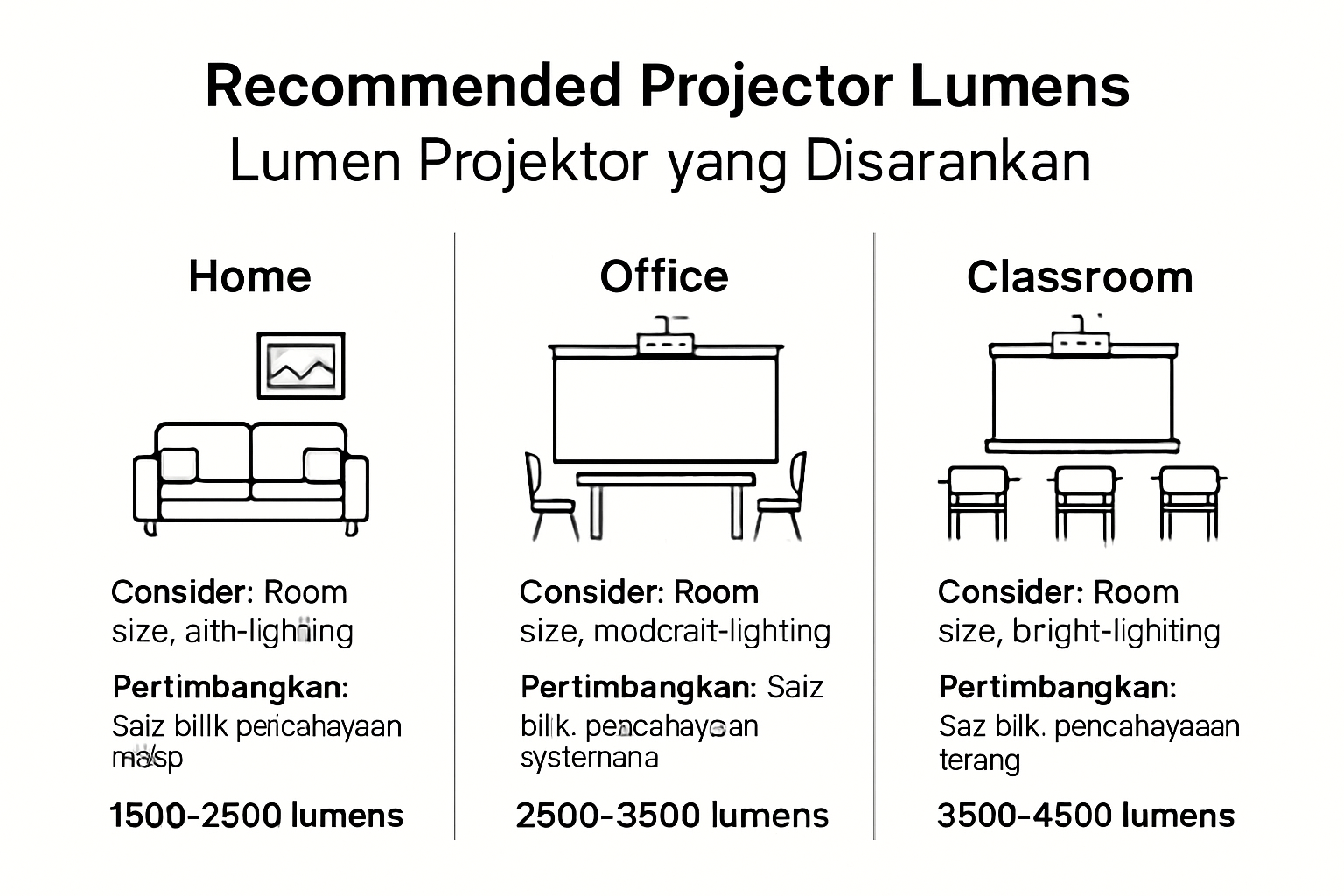 Projector lumen requirements by room type