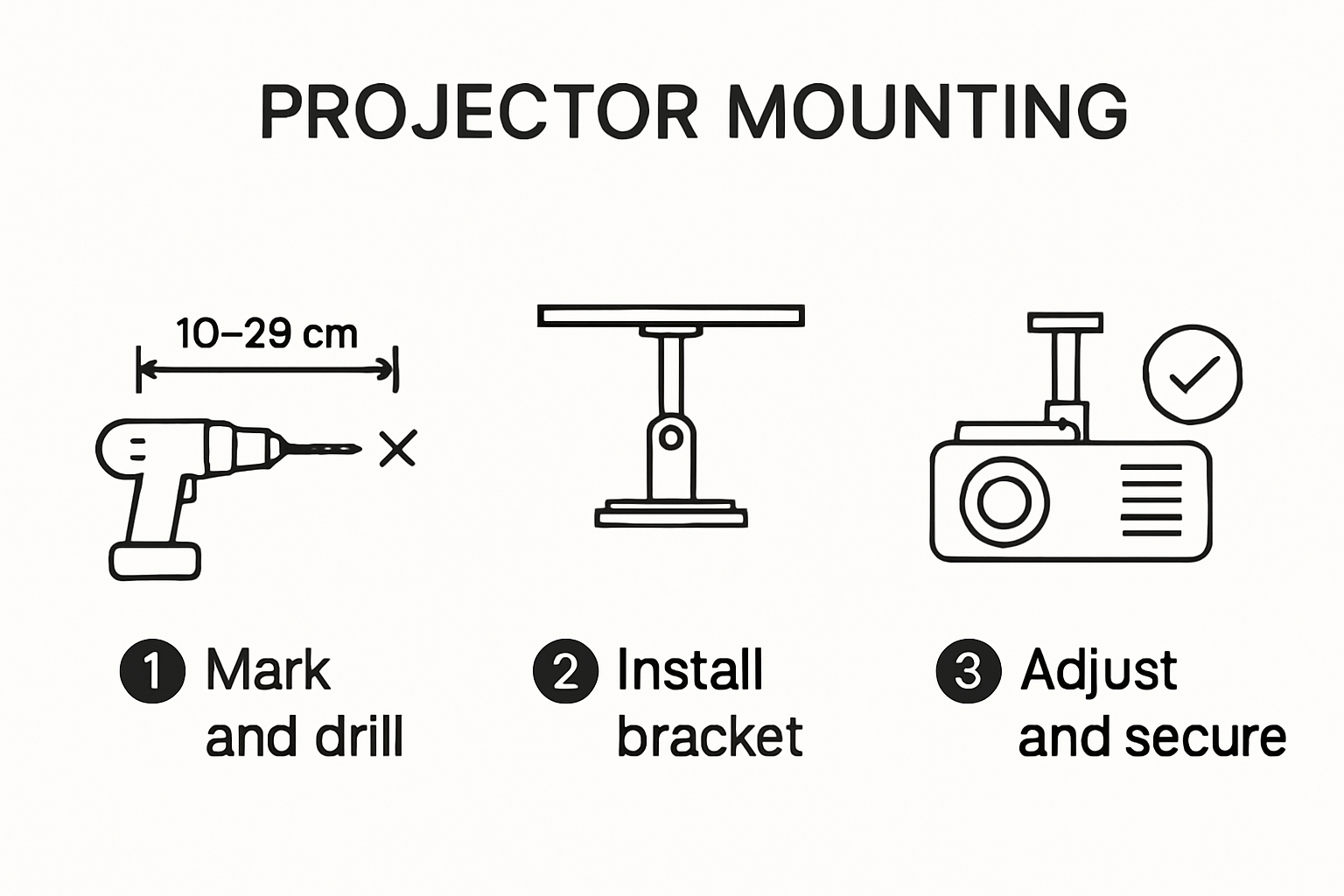 Projector mounting step-by-step process infographic