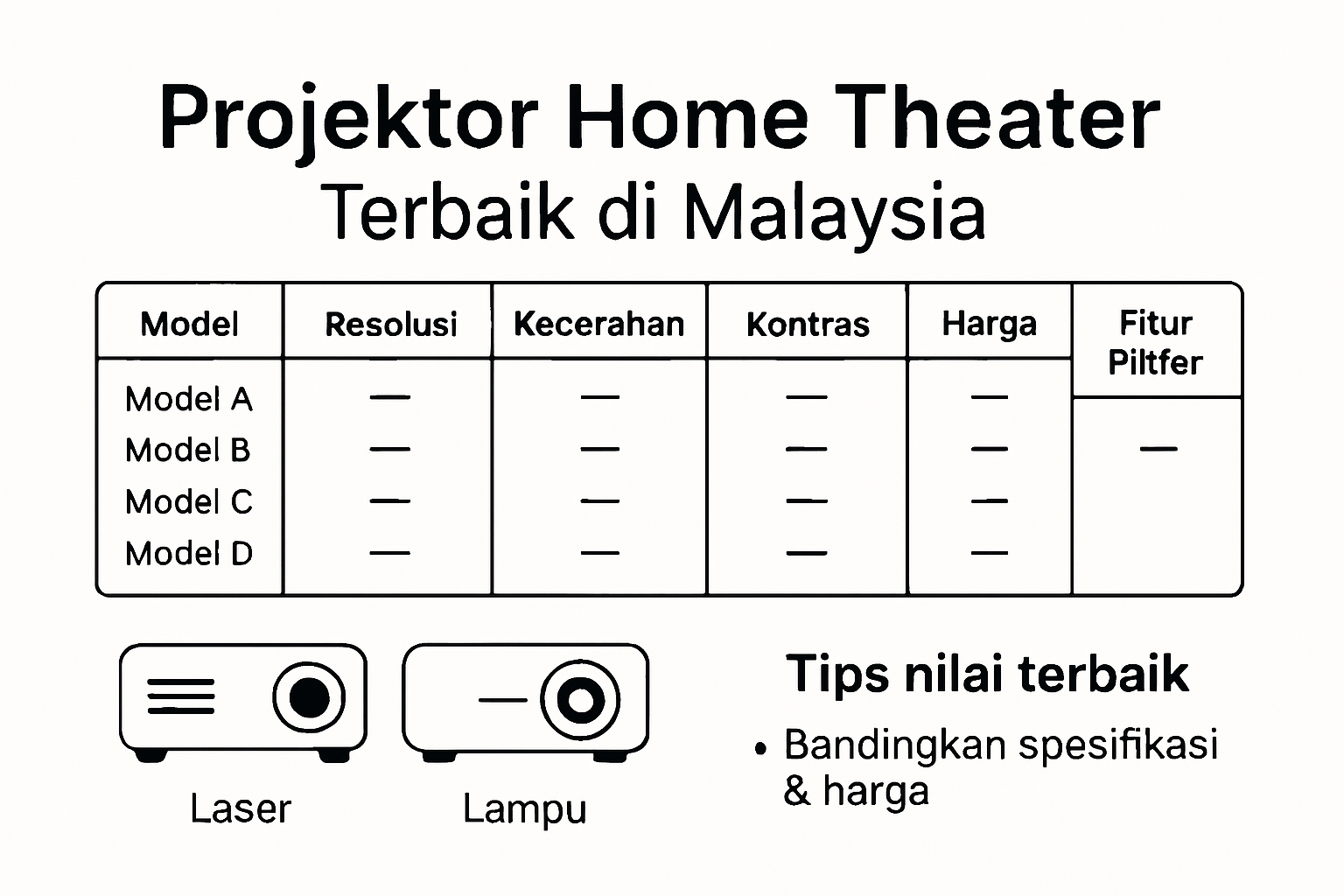 Perbandingan spesifikasi projektor home theater top Malaysia