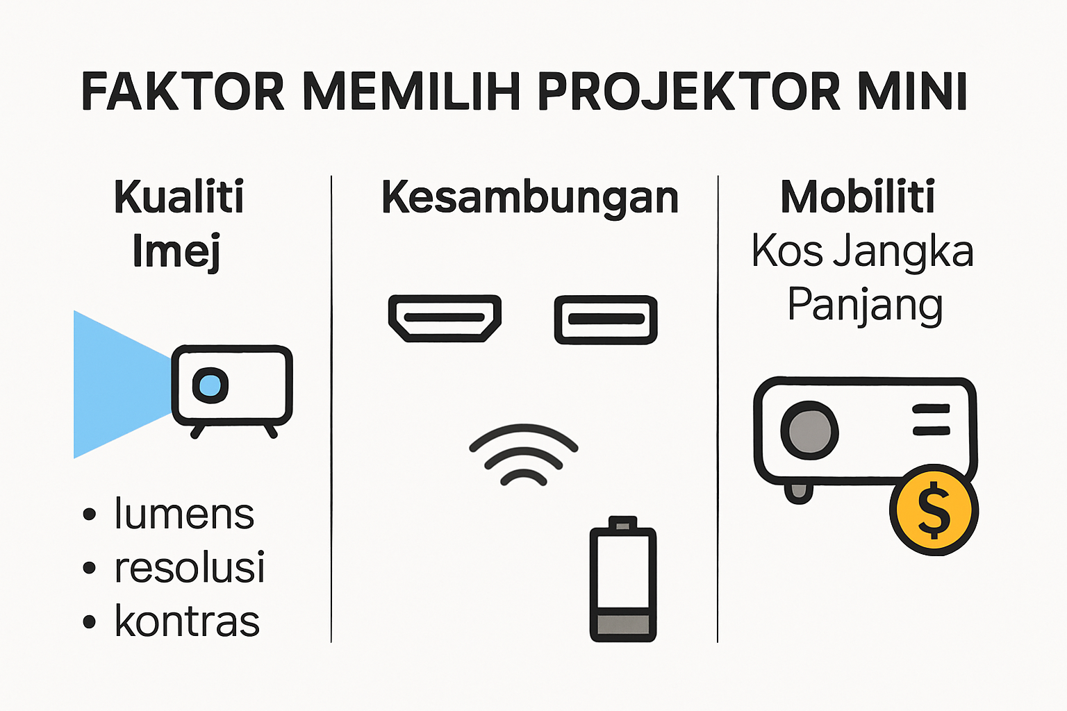 Infographic on factors choosing mini projector Malaysia
