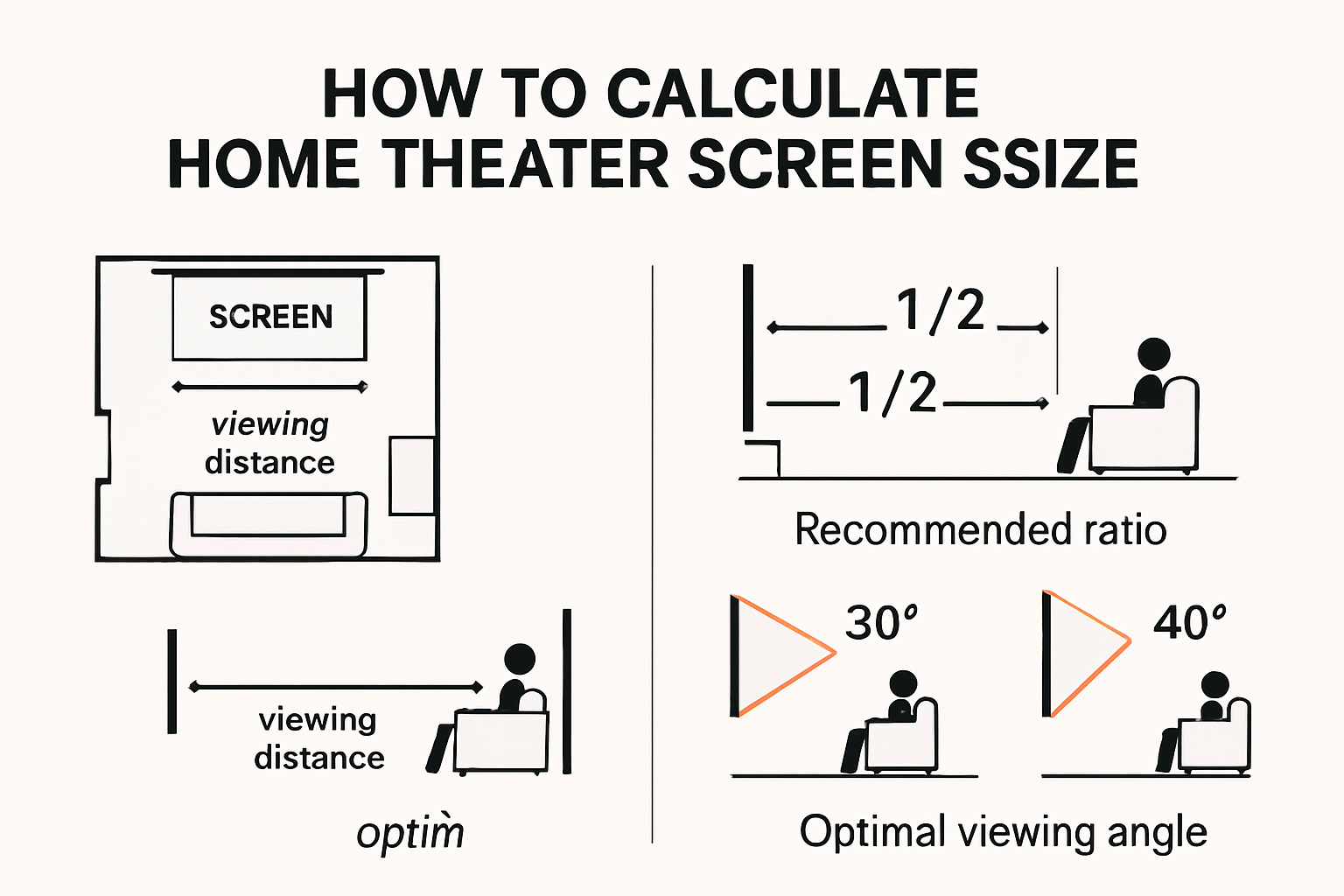 Infographic illustrating home theater screen size calculations