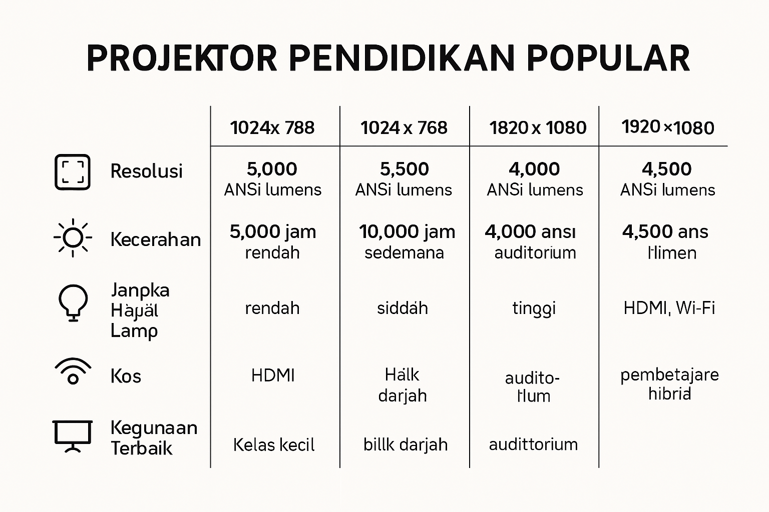 Perbandingan ciri projektor pendidikan popular Malaysia