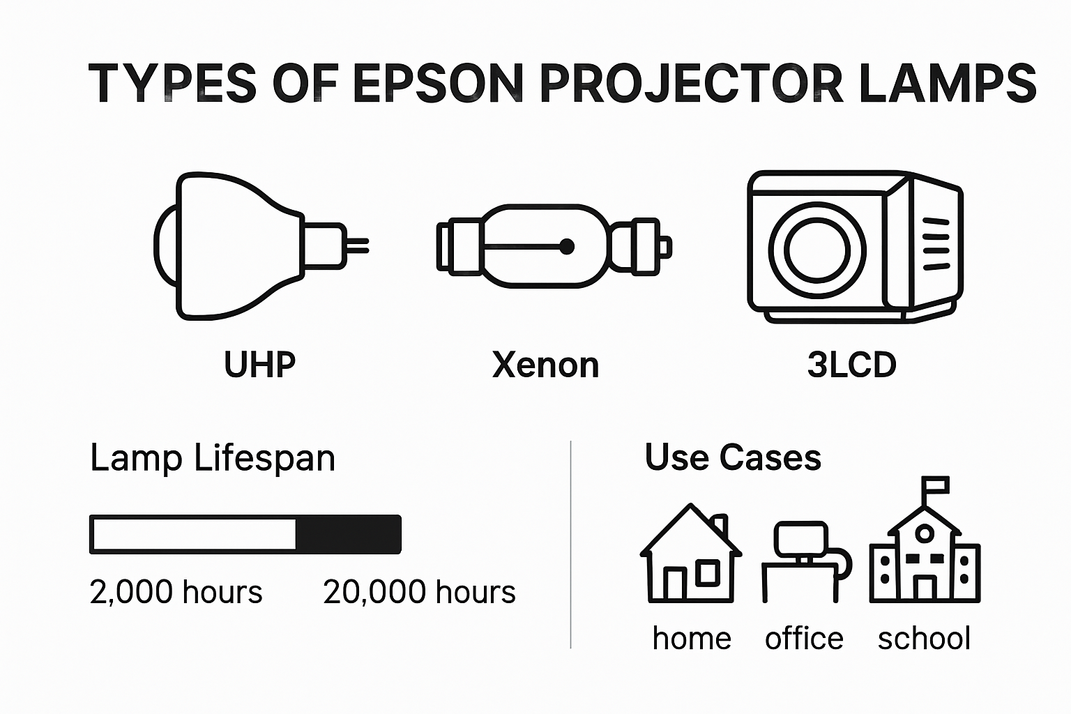 Epson projector lamp types and lifespan infographic
