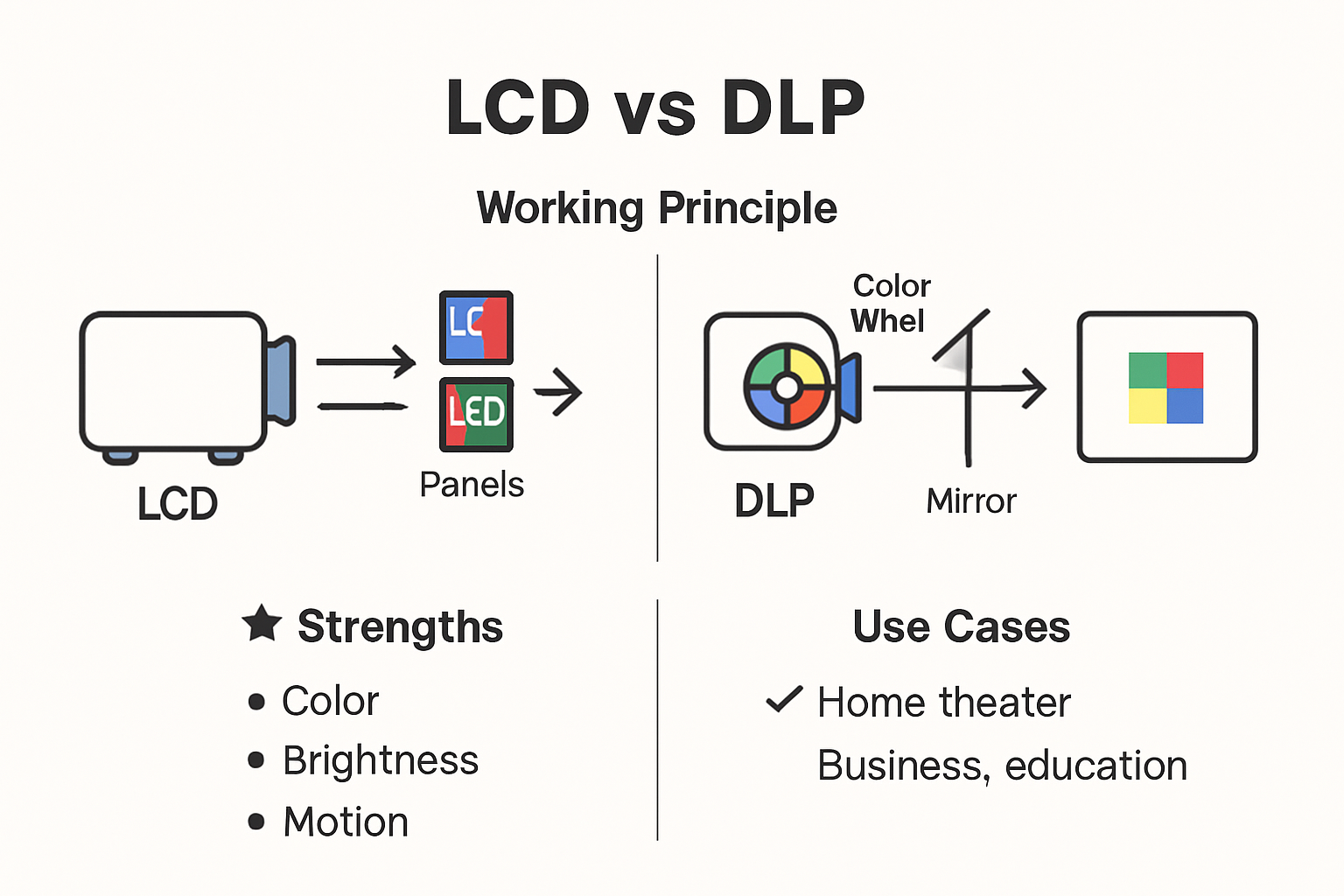 Infographic comparing LCD and DLP projector technology