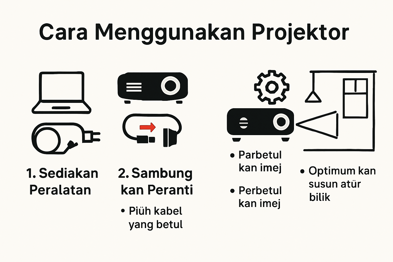 Infographic on step-by-step projector video setup
