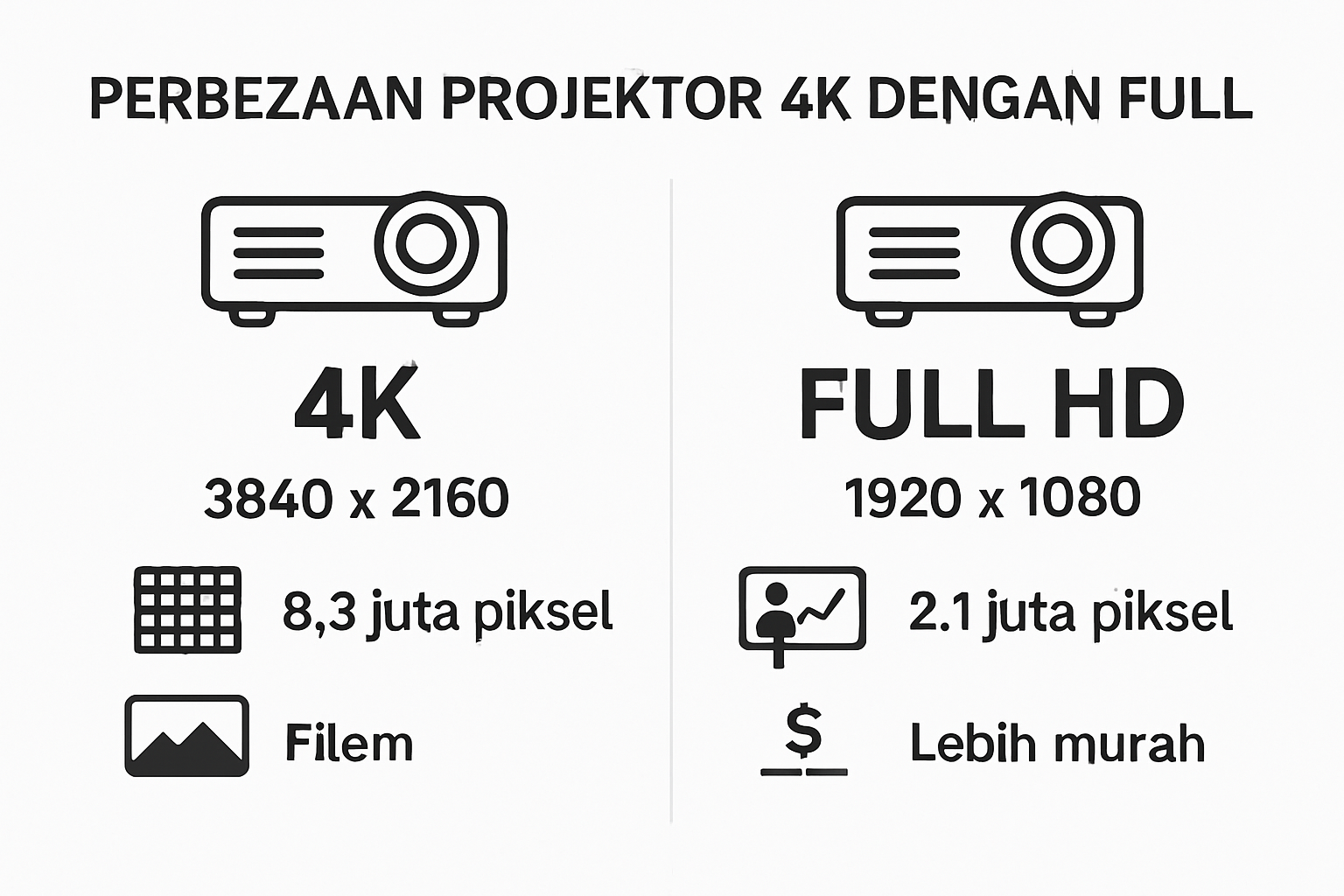 Perbandingan visual projektor 4K vs Full HD dalam parameter utama