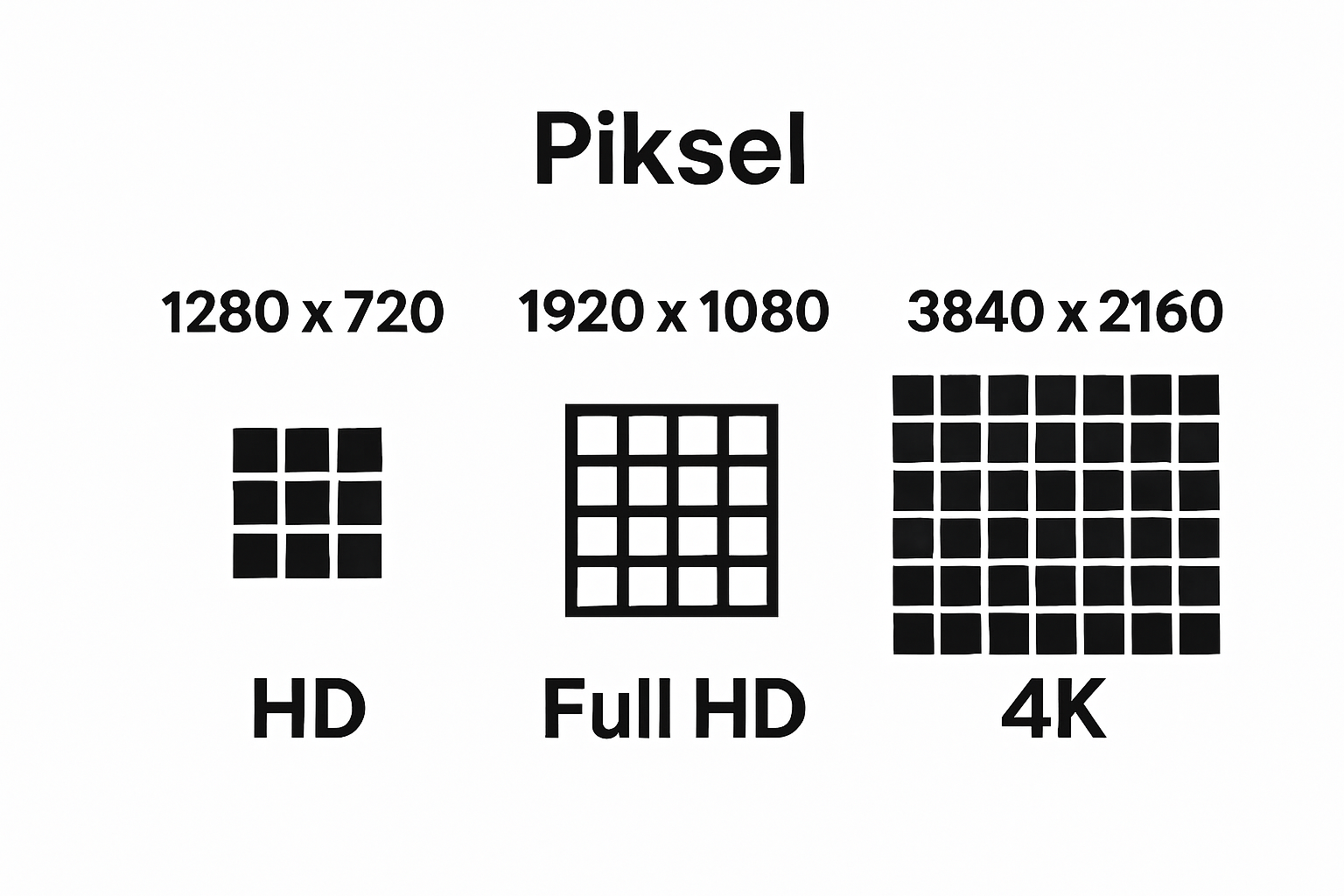 Infographic compares pixel count for HD, Full HD, and 4K resolutions