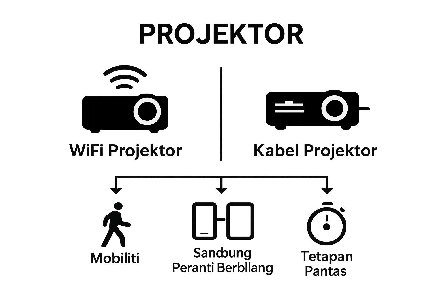 Infographic comparing wifi projector and cable projector benefits