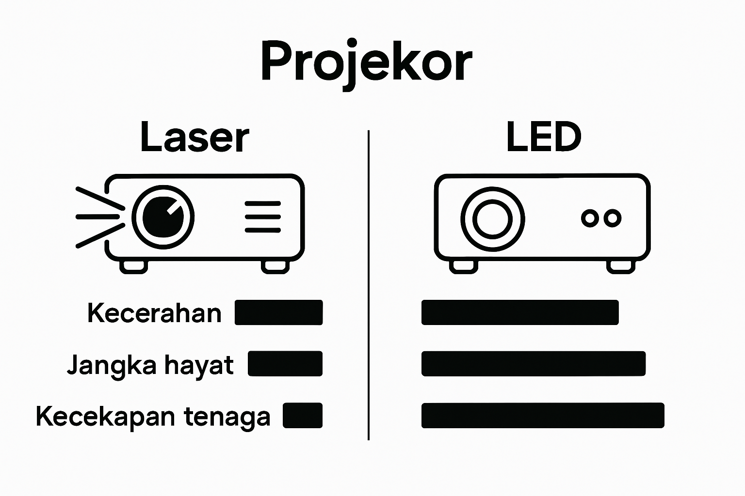 Infographic membandingkan projektor laser dan LED secara visual.