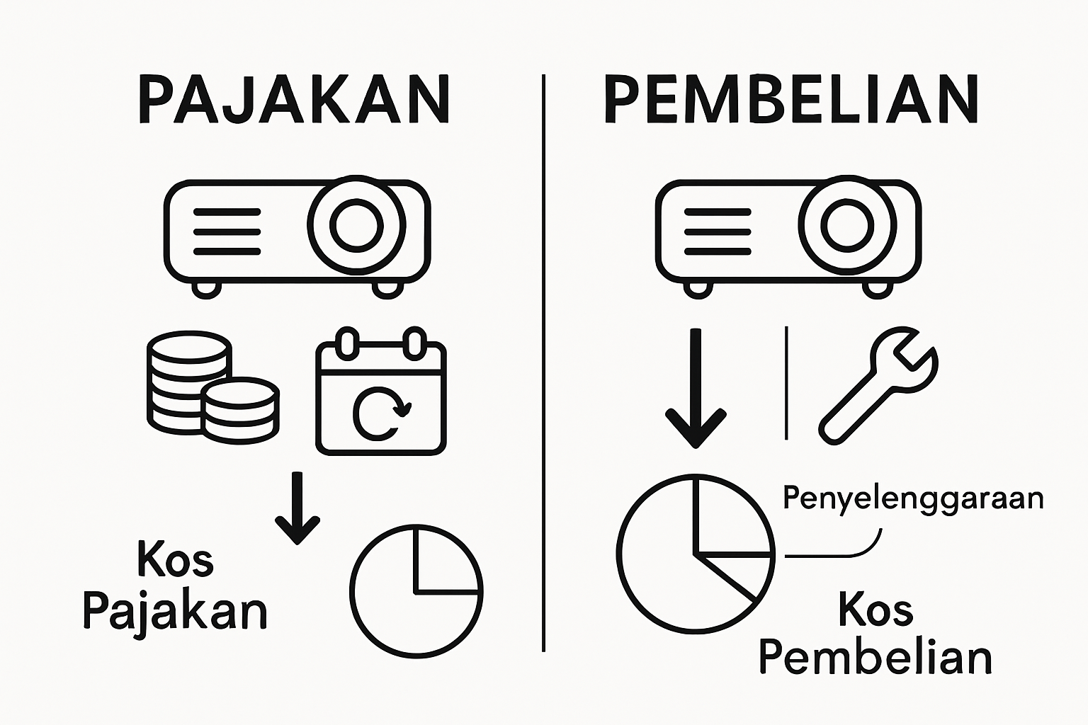 Infographic comparing rental vs purchase costs for projectors.
