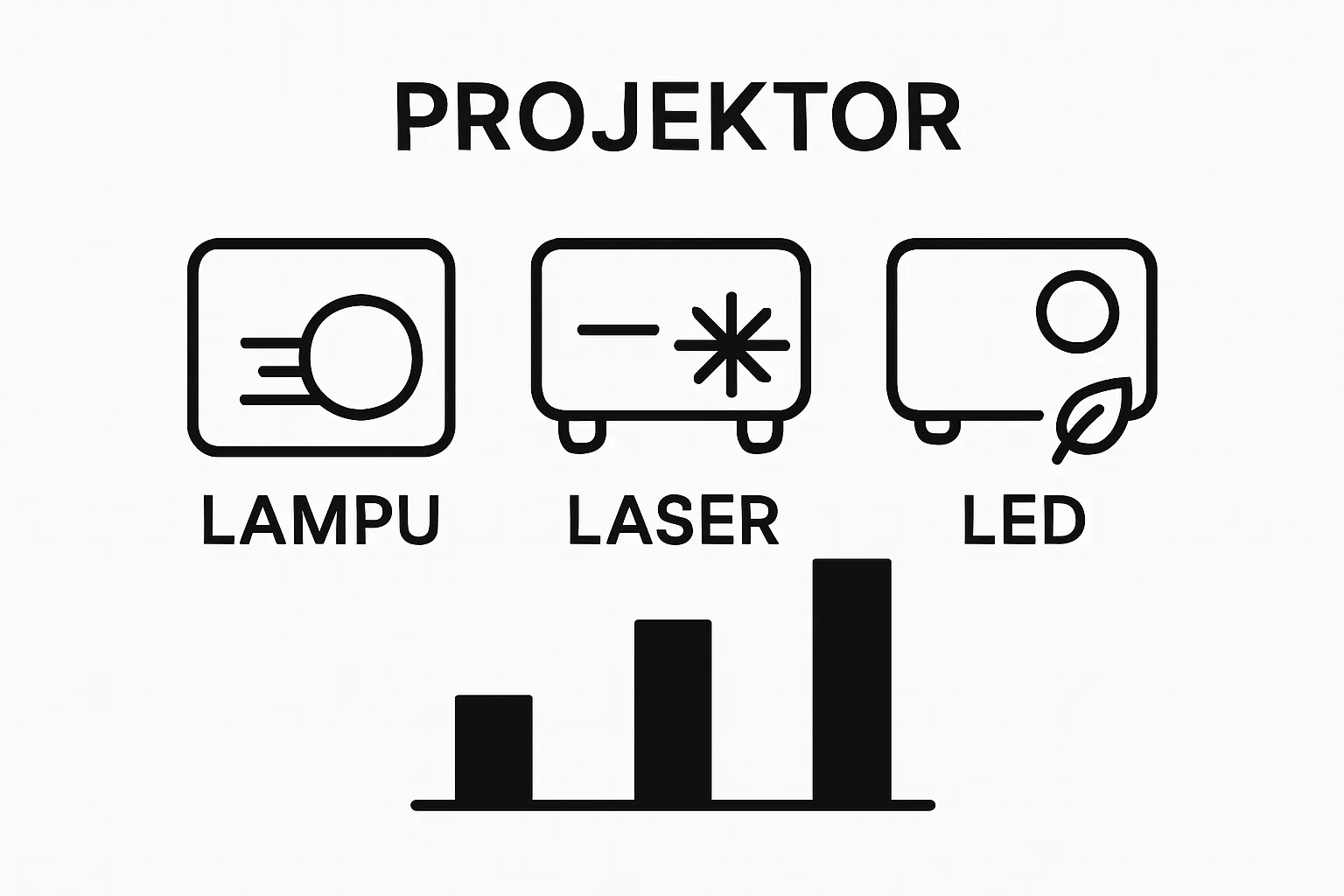 Visual comparison of Lampu, Laser, and LED projectors