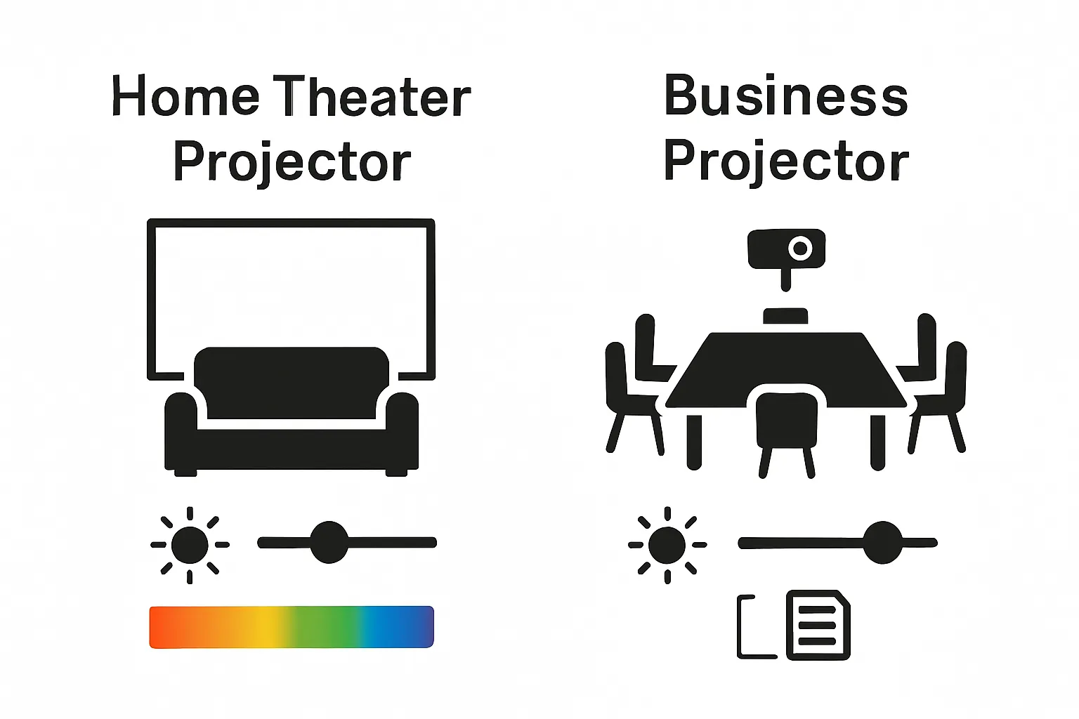 Simple comparison of home theater vs business projector features