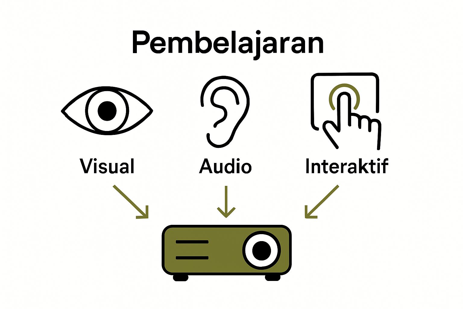 Visual, audio, and interactive icons linked to projector