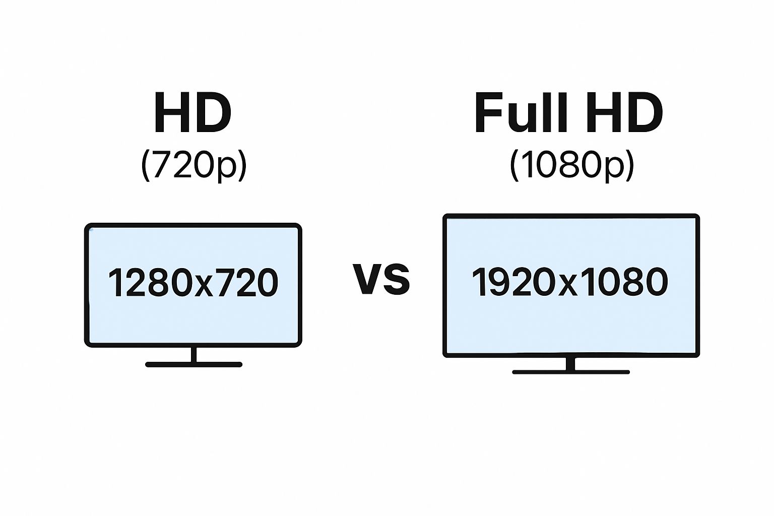 Simple infographic comparing HD and Full HD resolutions