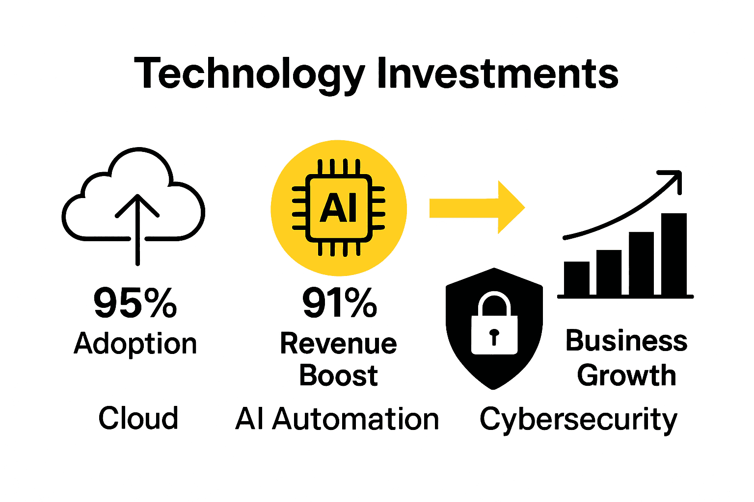 Infographic compares small business tech: cloud, AI, security.