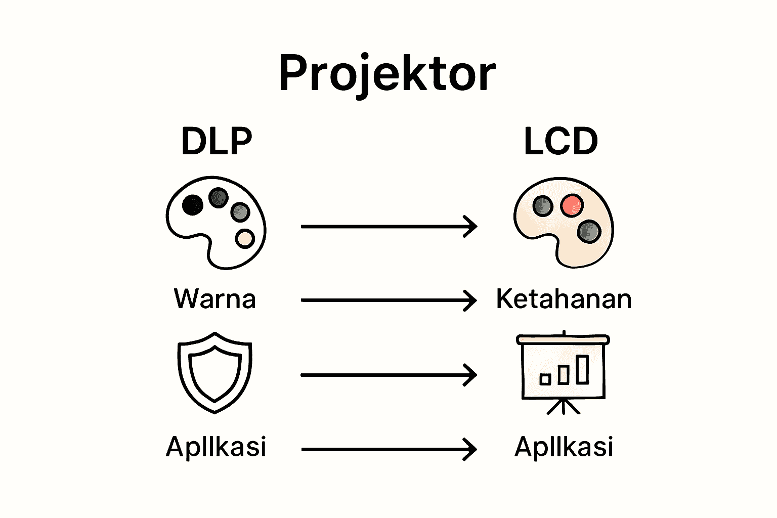 Perbandingan visual kelebihan DLP dan LCD projector