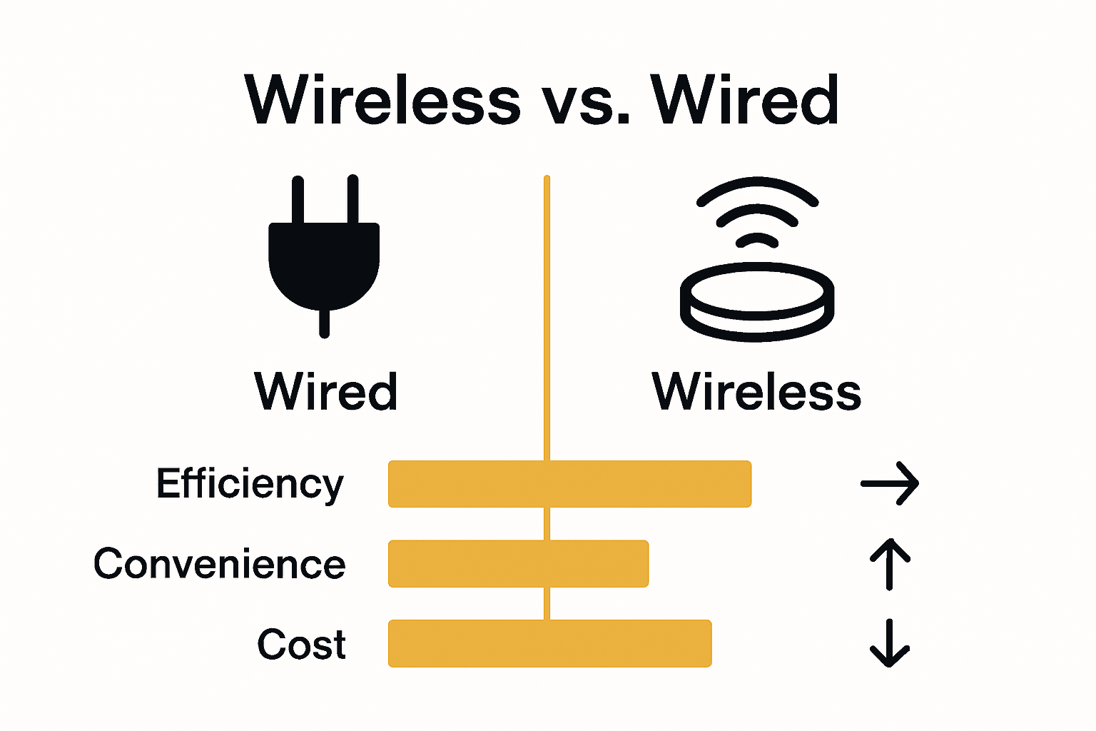 Infographic comparing efficiency and convenience of wired versus wireless charging.