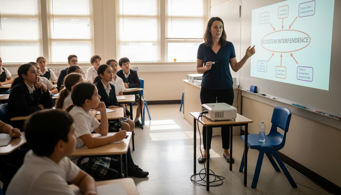 Teacher using short throw projector for lesson