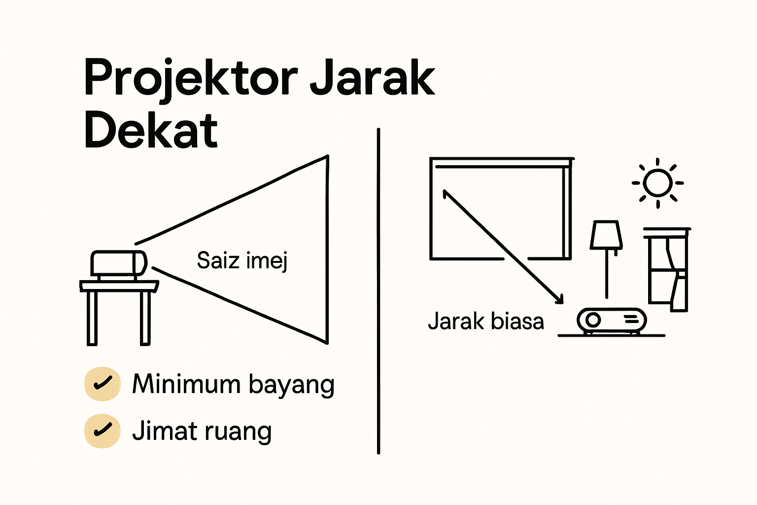 Infographic comparing short throw and regular projectors