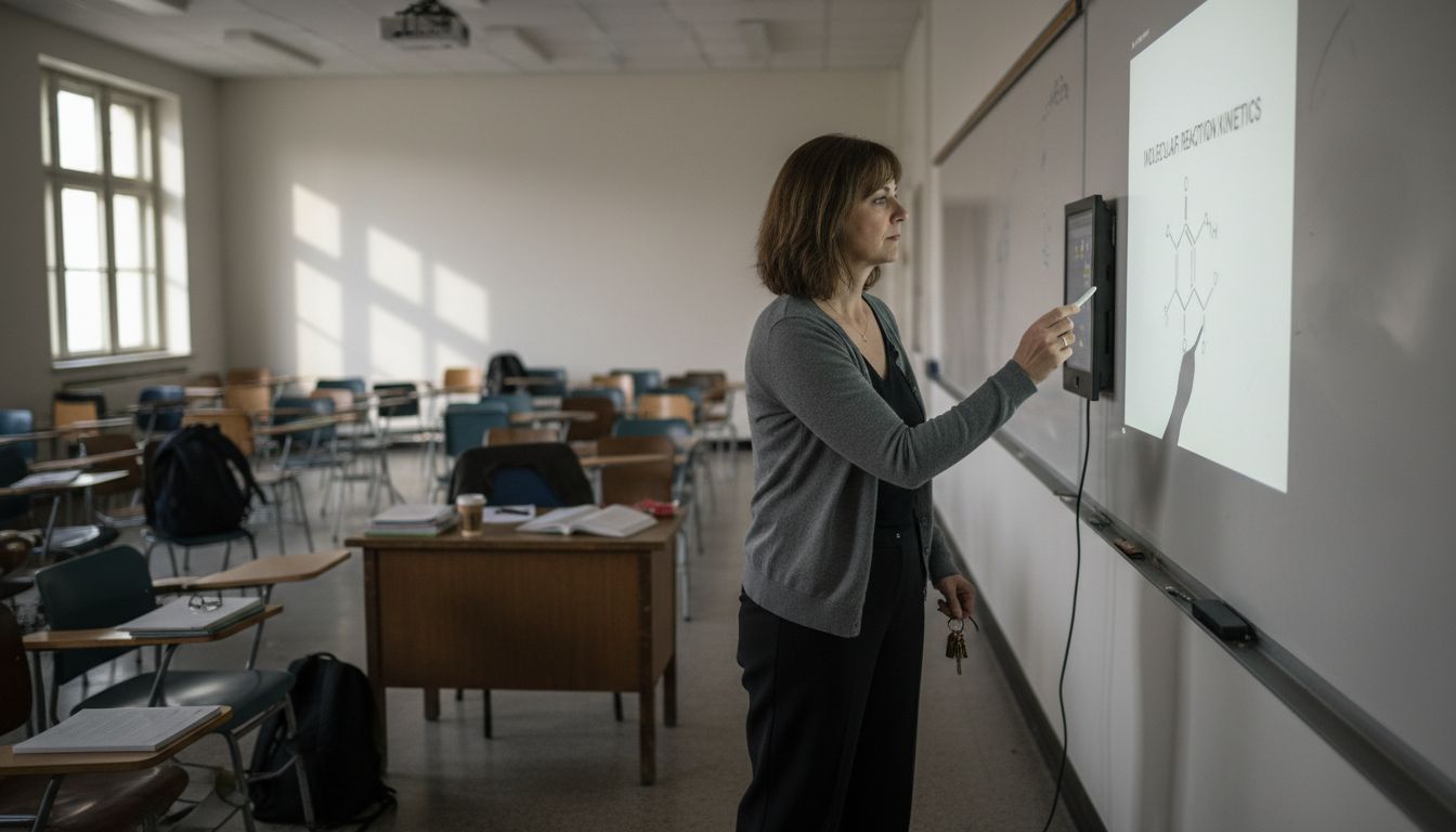 Teacher uses AV touch panel in classroom