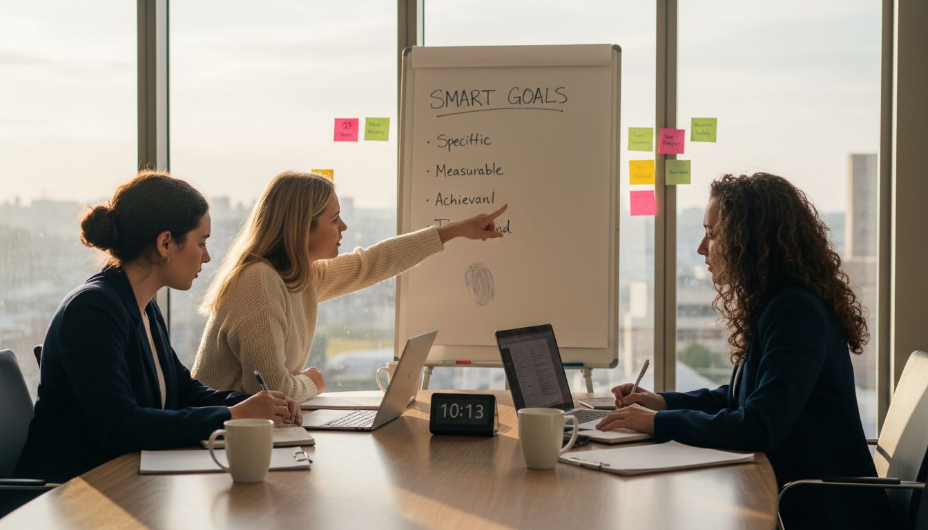 Team brainstorming SMART business goals