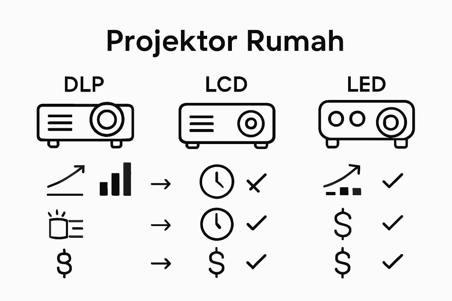 Infografik perbandingan jenis projektor rumah