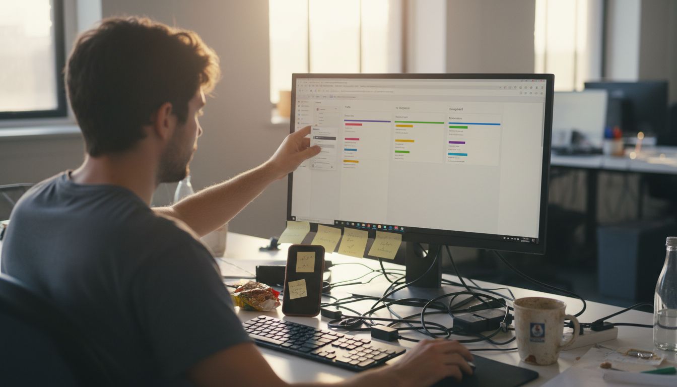 Employee using task management software desktop