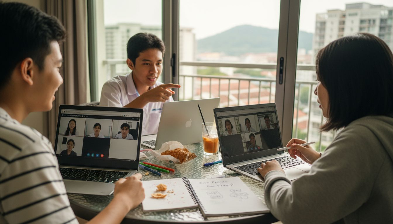 Online group study session with laptops