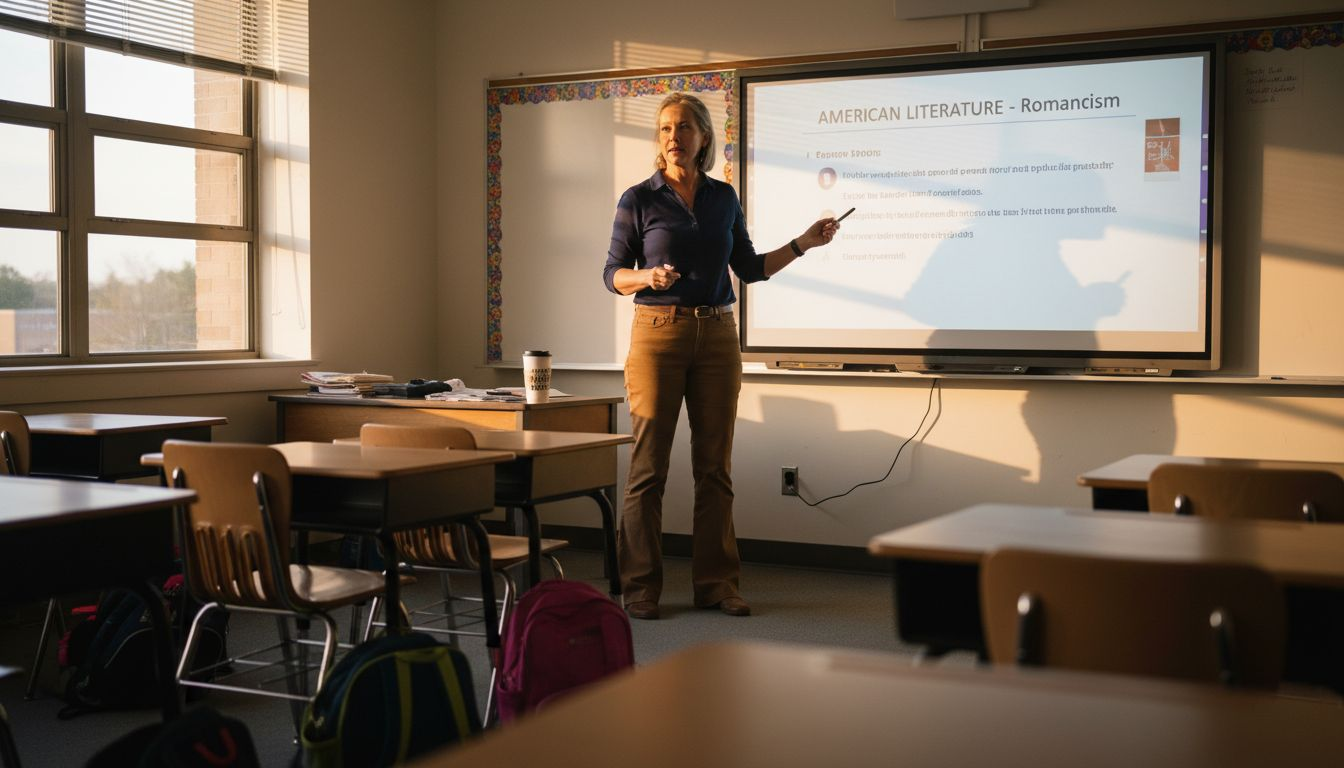 Teacher adjusting digital lesson smart board