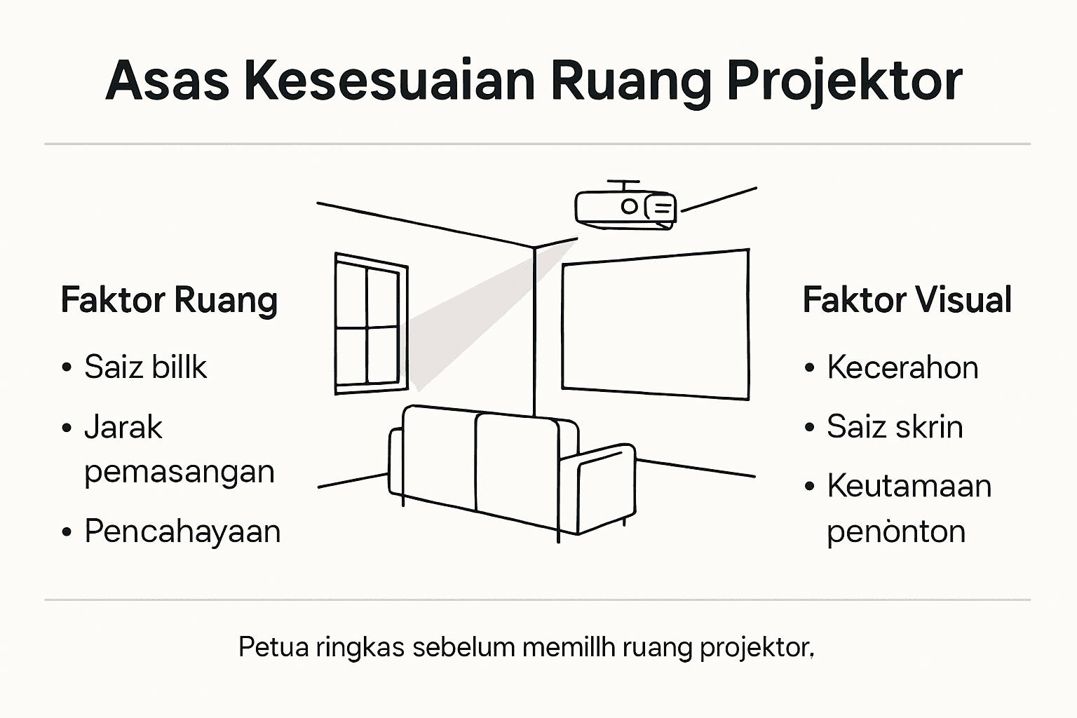 Infografik: Panduan memilih ruang yang sesuai untuk projektor