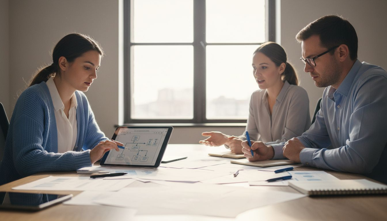 Team reviewing technology roadmap details