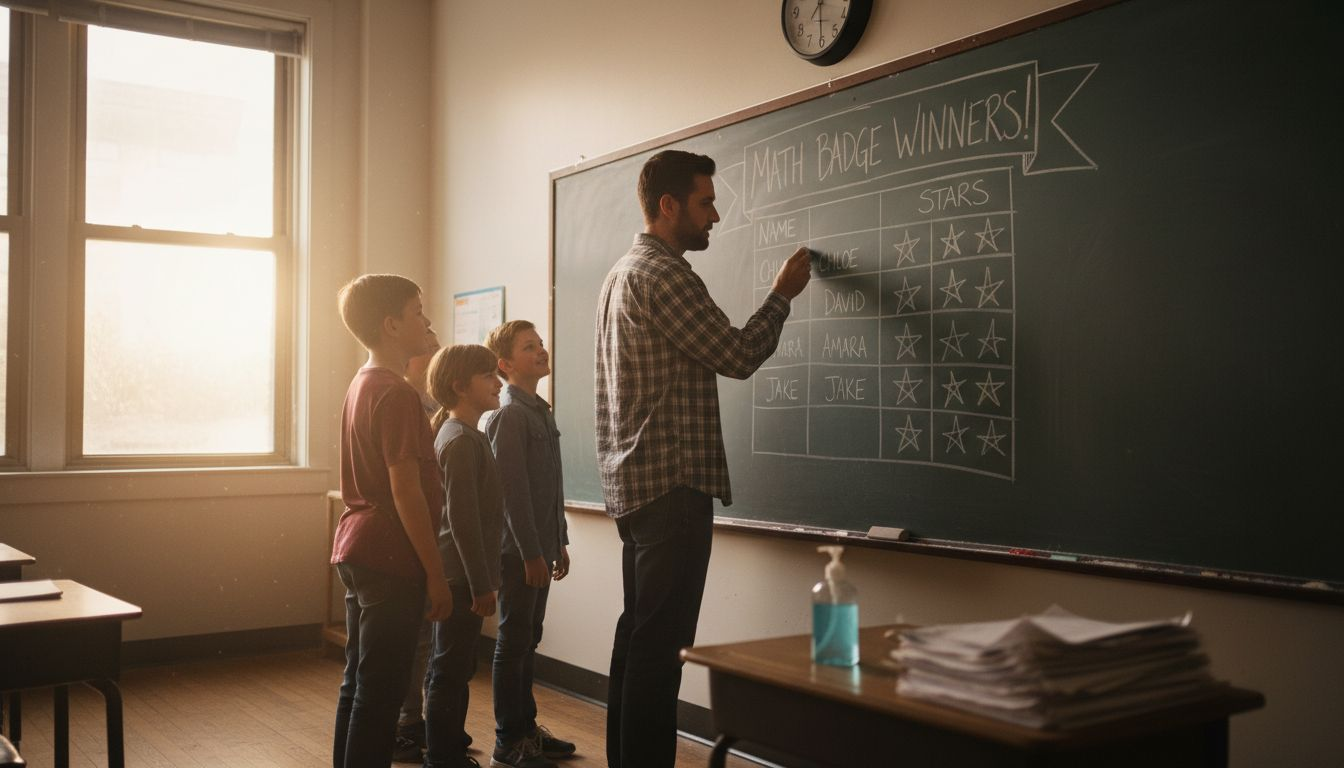 Teacher updating classroom leaderboard for badges