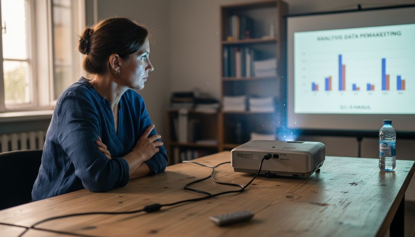 Seorang wanita sedang menonton tayangan daripada projektor yang disambungkan melalui HDMI.