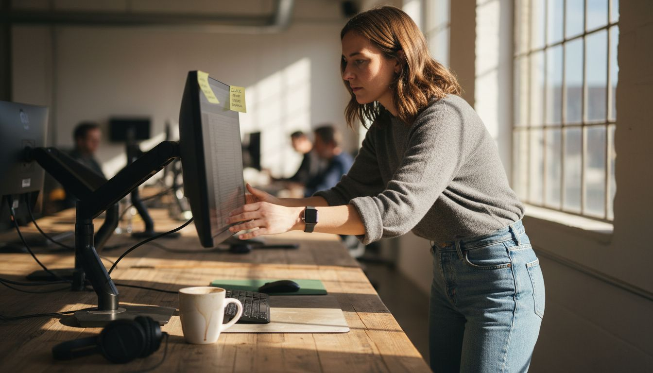 Woman positioning monitor for ergonomic comfort