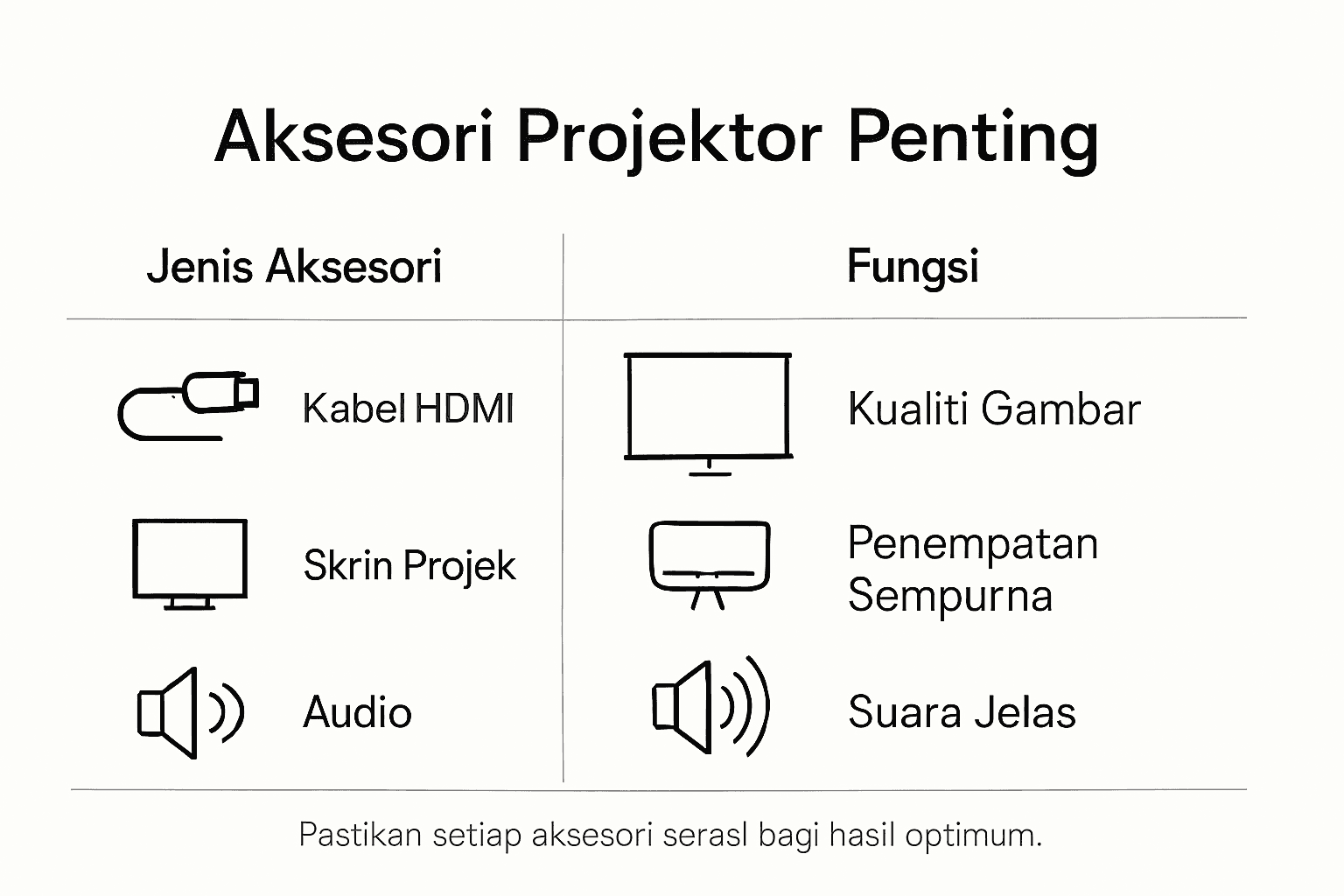 Infografik: Jenis-jenis aksesori penting untuk projektor dan kegunaannya