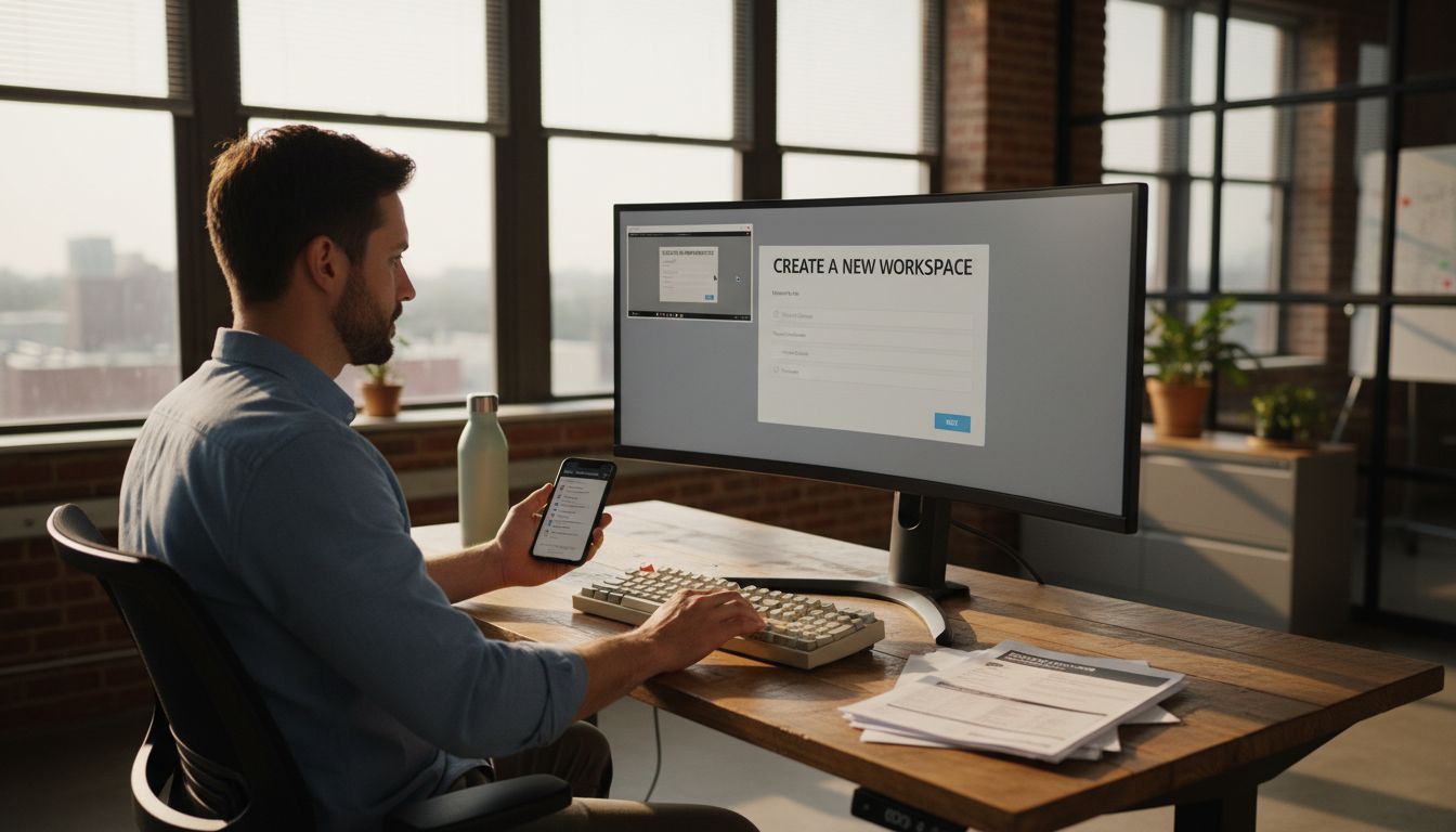 HR manager prepares remote onboarding tech