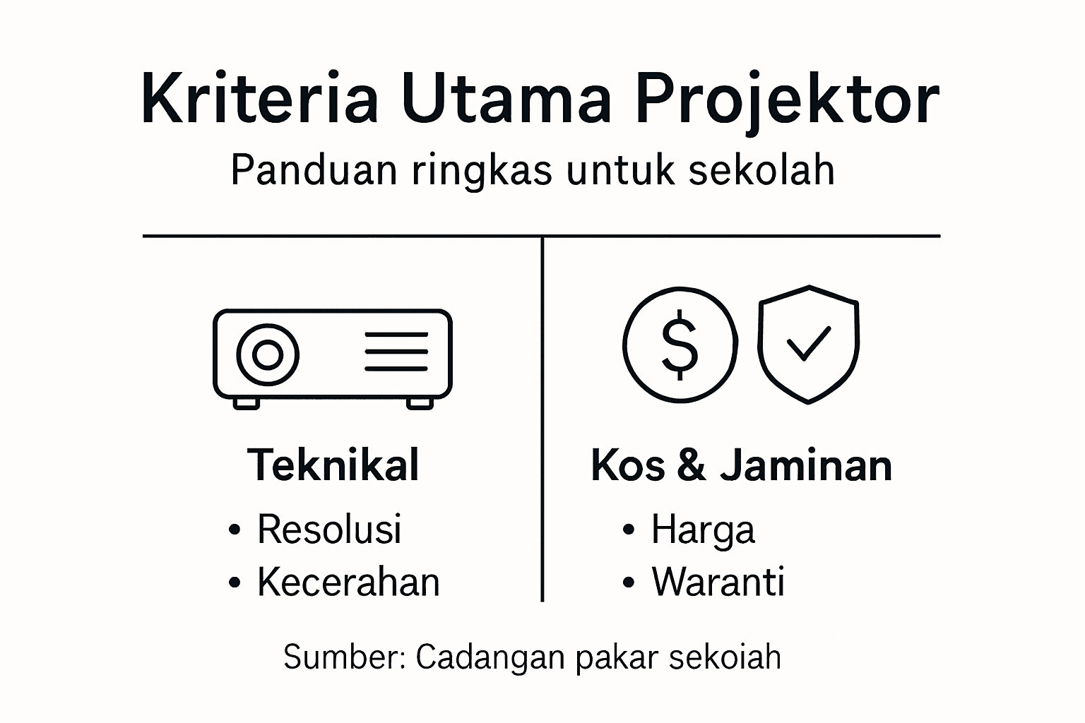 Infografik: Ciri-ciri penting projektor untuk kegunaan di sekolah