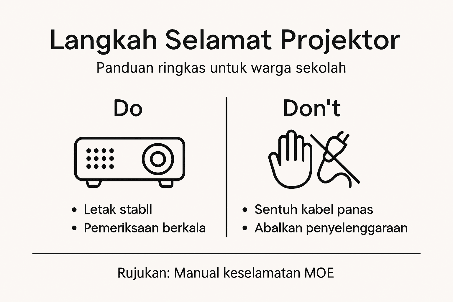 Infografik: Panduan keselamatan penggunaan projektor – apa yang wajar diamalkan dan apa yang perlu dielakkan