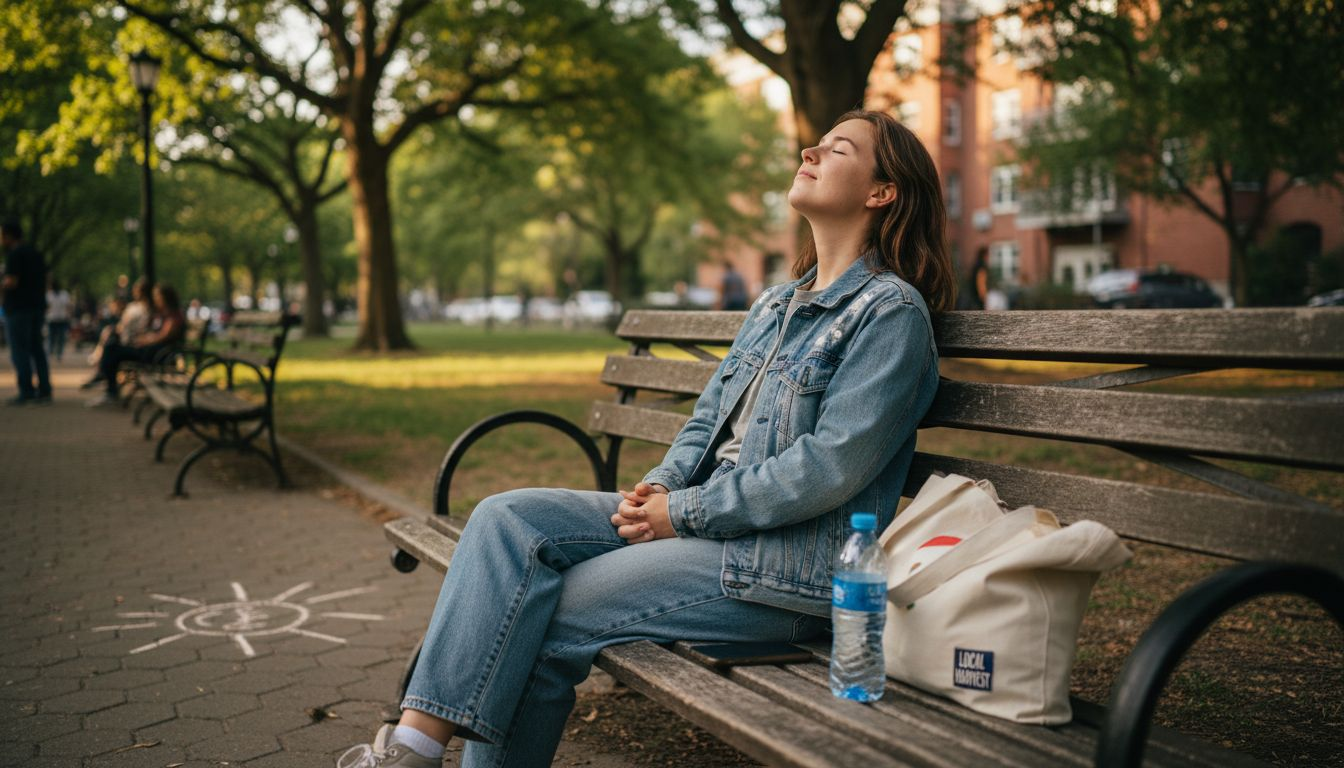 Woman enjoying phone-free break outside