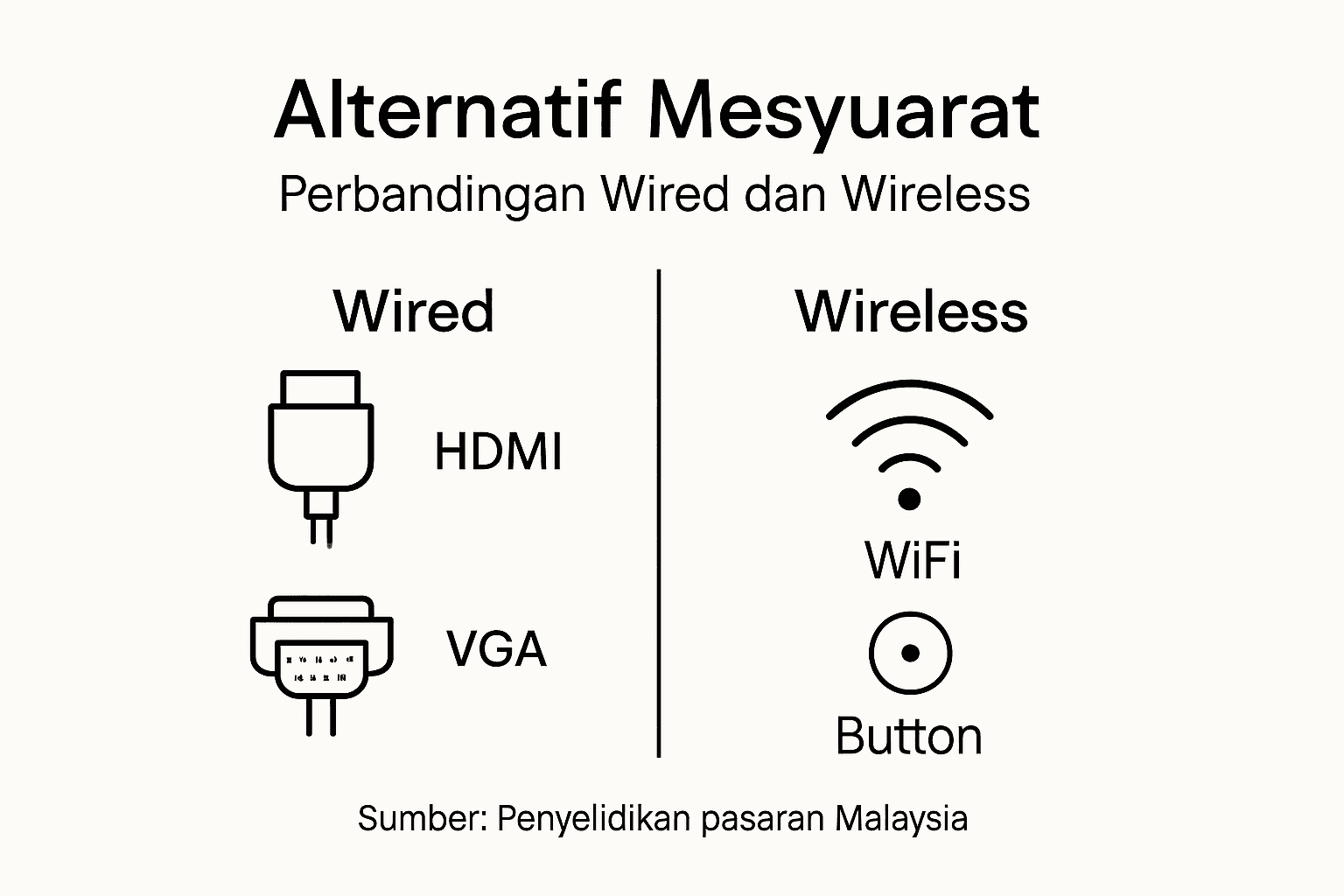 Infografik perbandingan antara pembentangan berwayar dan tanpa wayar