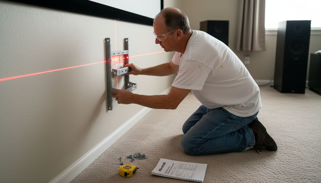 Installer aligning ALR screen with laser level