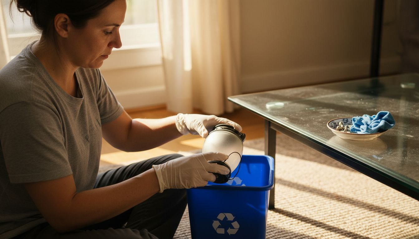 Woman disposing old projector lamp safely